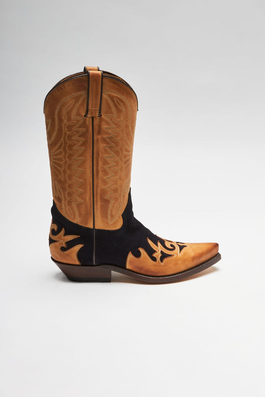 Seitenansicht FB Fashion Boots CARLOS Brown Blue Western Boots - Cuero Azul