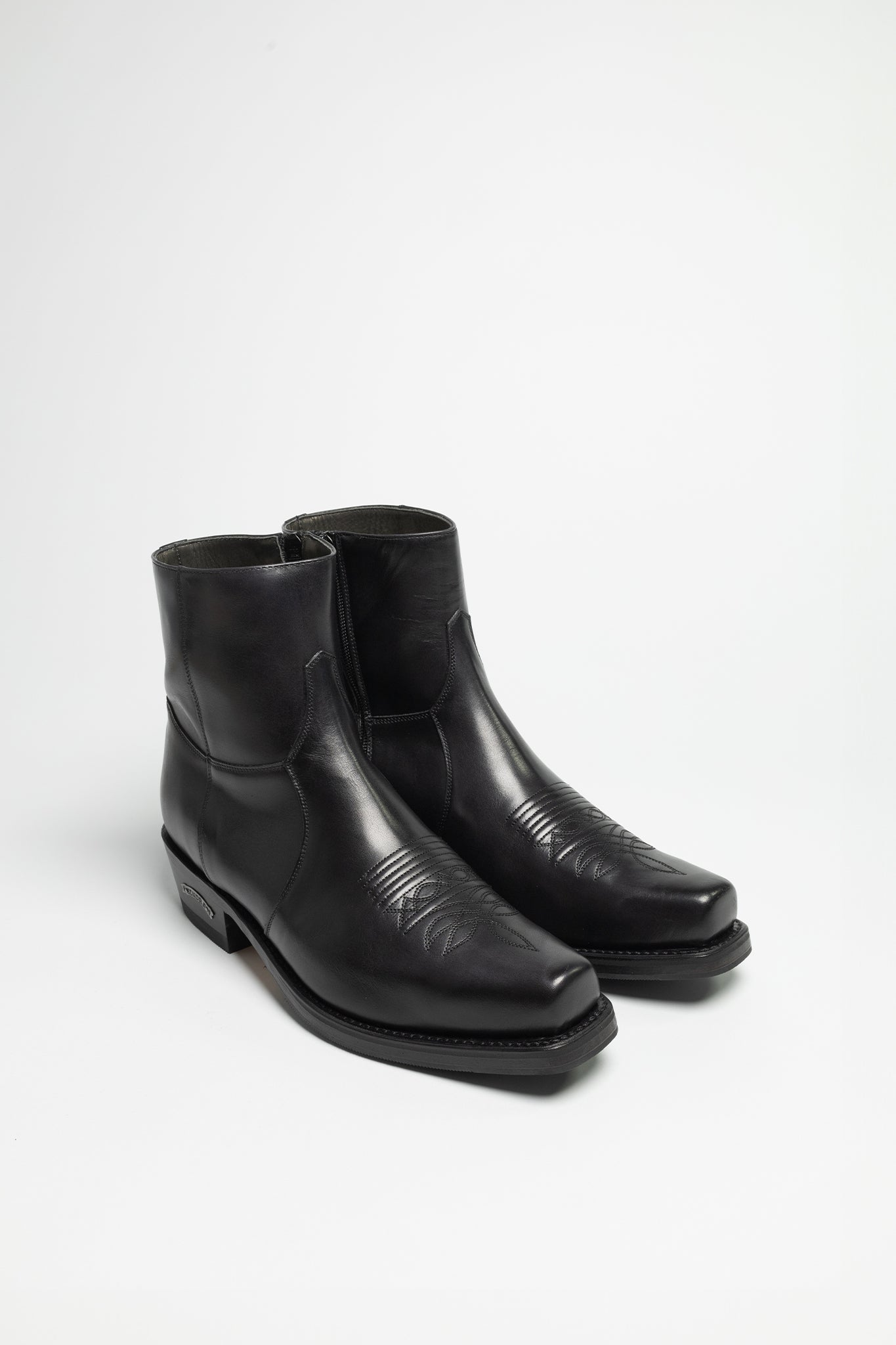 Black leather ankle boots square toe on sale