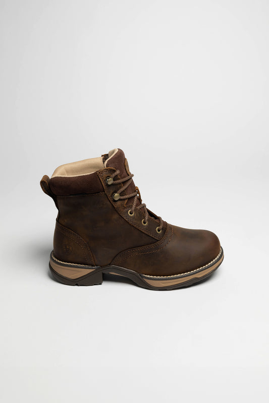 Seitenansicht Ariat ANTHEM DISTRESS ROUND TOE LACER H20 Women's Brown Western Riding Boots - Waterproof