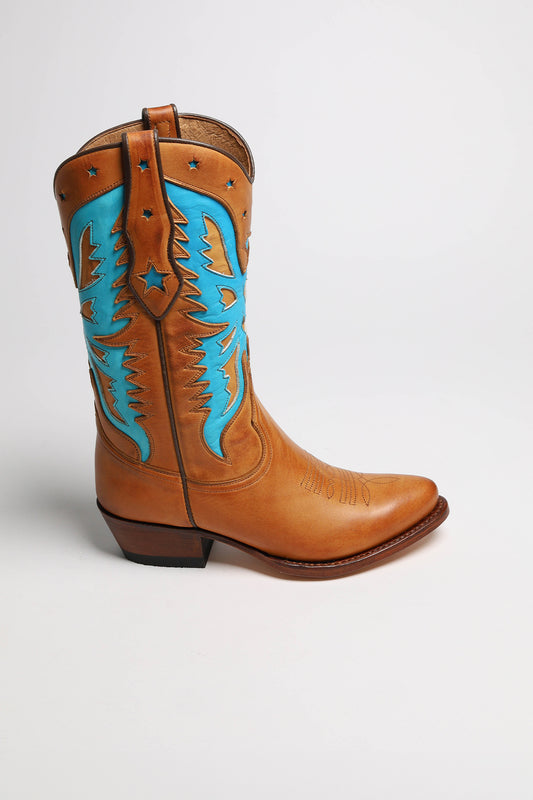 Seitenansicht FB Fashion Boots MARTA Women's Brown Turquoise Western Boots