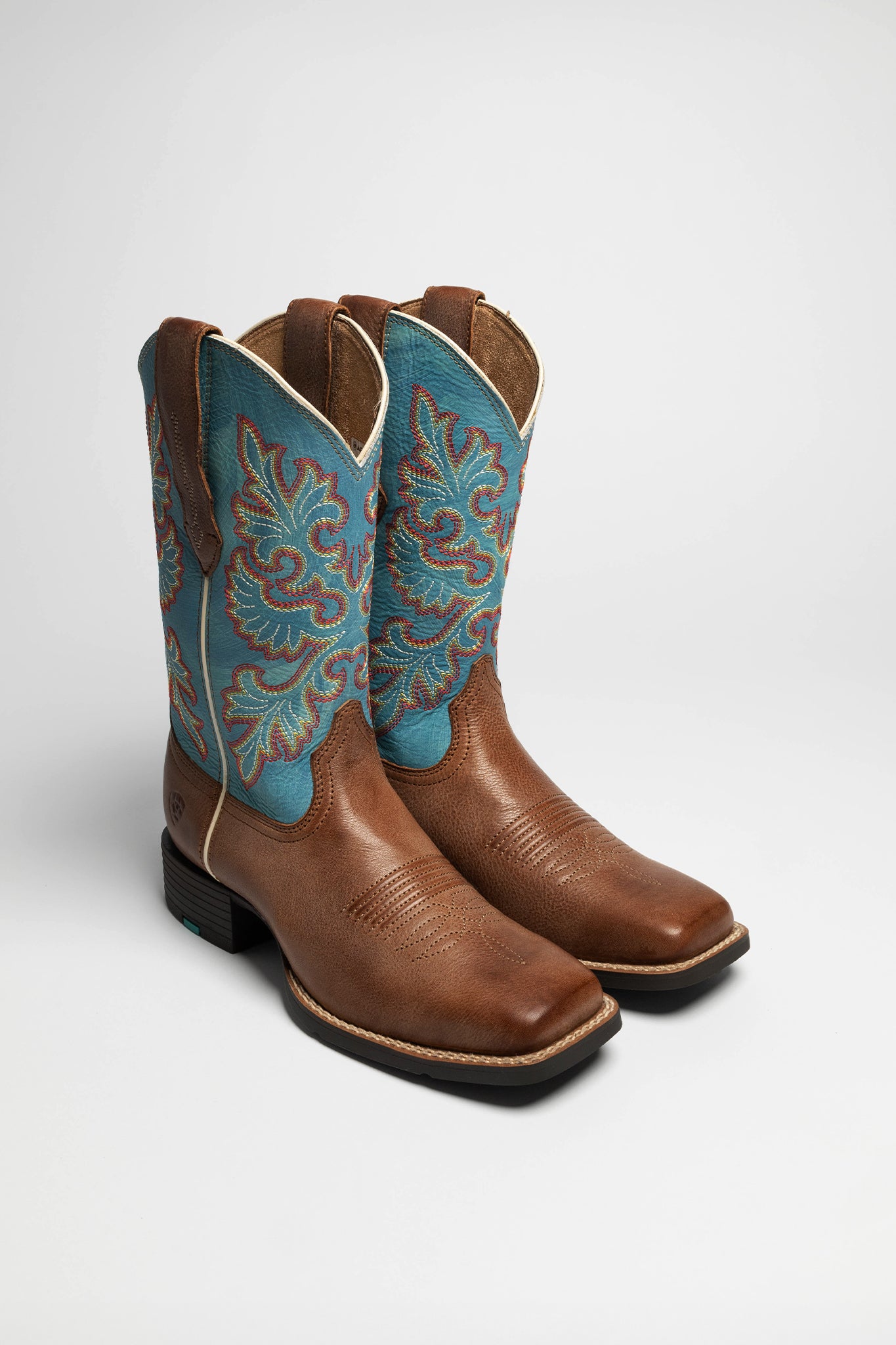 Ariat ROUND UP WIDE SQUARE TOE Damen Braun Blau Cowboystiefel Shop