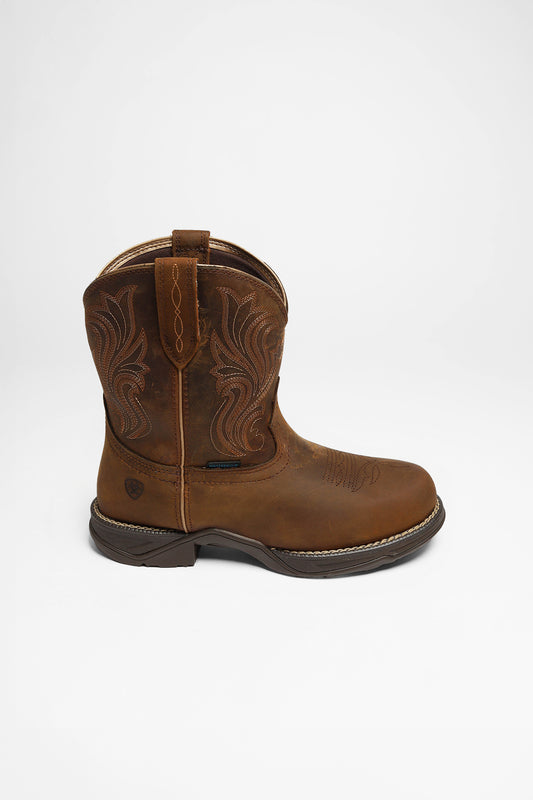 Seitenansicht Ariat ANTHEM ROUND TOE SHORTIE H2O Women's Brown Western Riding Boots - Waterproof