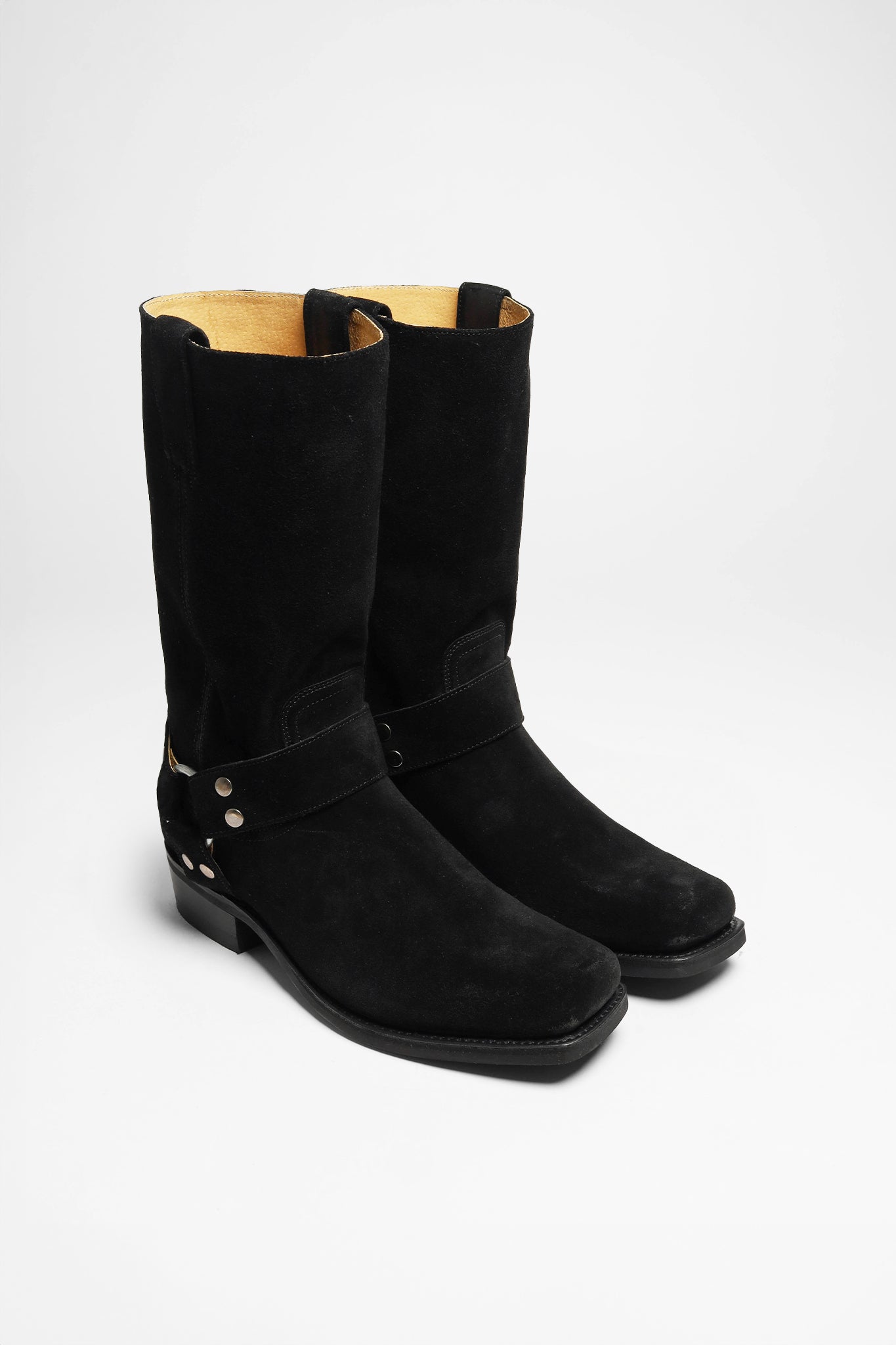 BU2001 JB Suede Black Biker Boots Rubber Sole