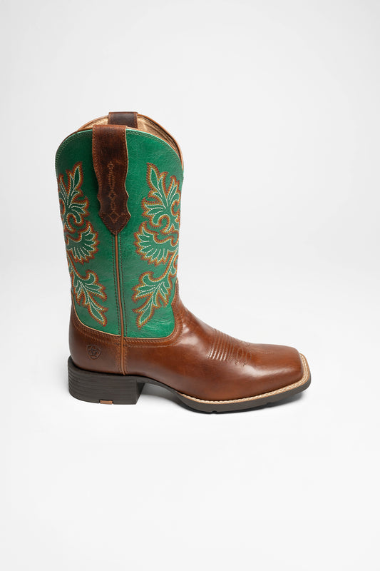 Seitenansicht Ariat ROUND UP WIDE SQUARE TOE STRECHFIT Damen Braun Grün