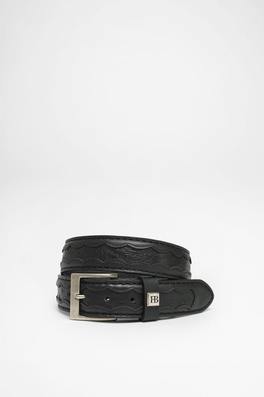 FB Fashion Boots FG0815 Ledergürtel Schwarz - Avestruz