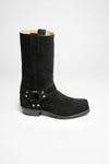 BU2001 JB Suede Black Biker Boots - Rubber Sole Thumbnail