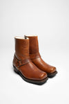 ROADSIDE MERINO Brown Biker Ankle Boots - Lambskin Lining &amp; Rubber Sole Thumbnail