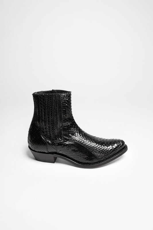 Seitenansicht FB Fashion Boots PACITO Men's Black Western Ankle Boots - Piton Brillante