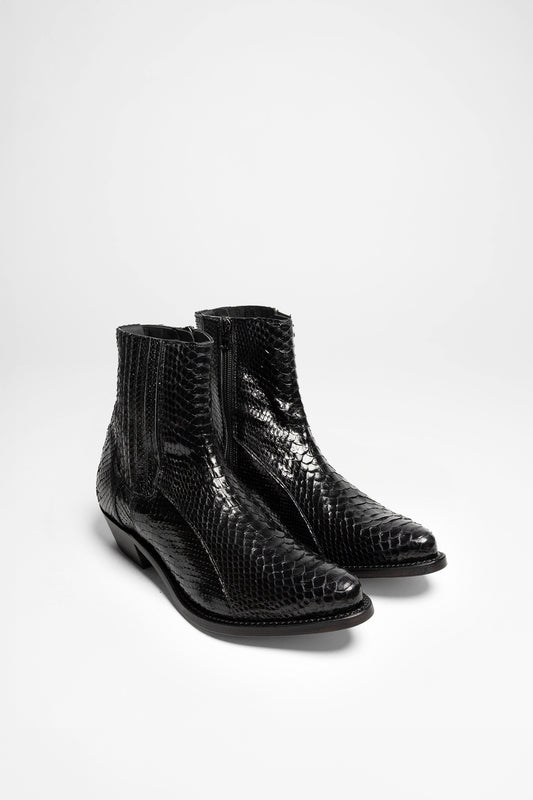 FB Fashion Boots PACITO Men's Black Western Ankle Boots - Piton Brillante