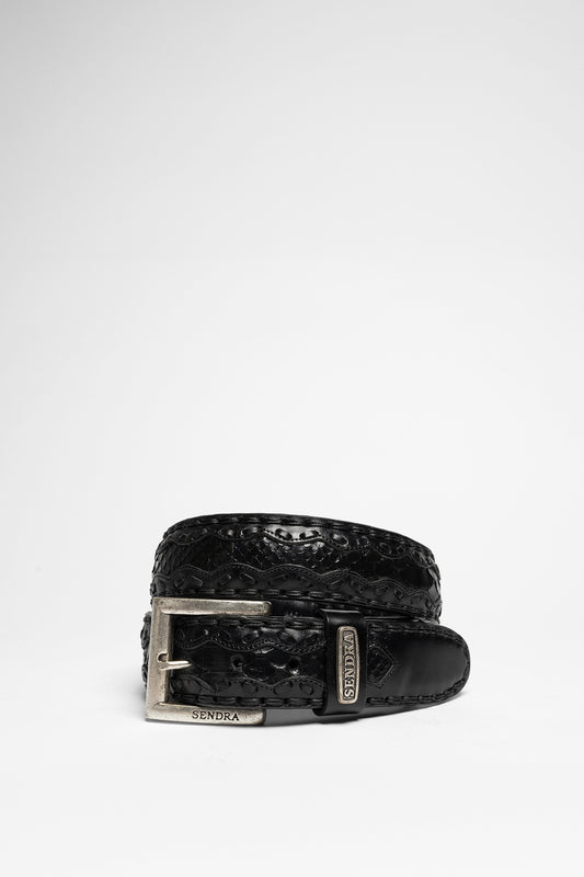 8347 Black Exotic Leather Belt - Pyton Brillo