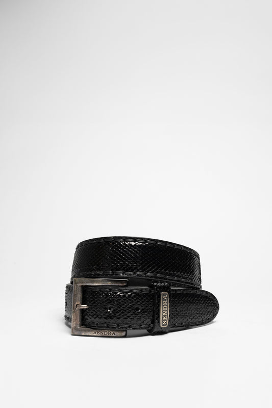 Sendra 8563 Exotic Black Leather Belt - Python Brillo