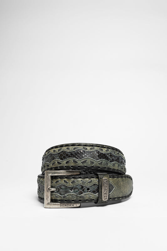 8347 Black Grey Exotic Leather Belt - Barbados Pyton Gris