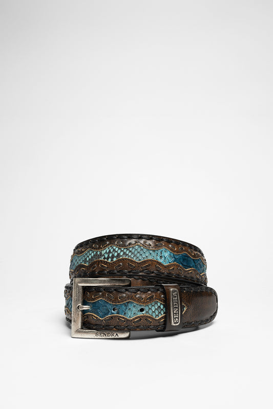 8347 Dark Brown Exotic Leather Belt - Canela Pyton Fantasia