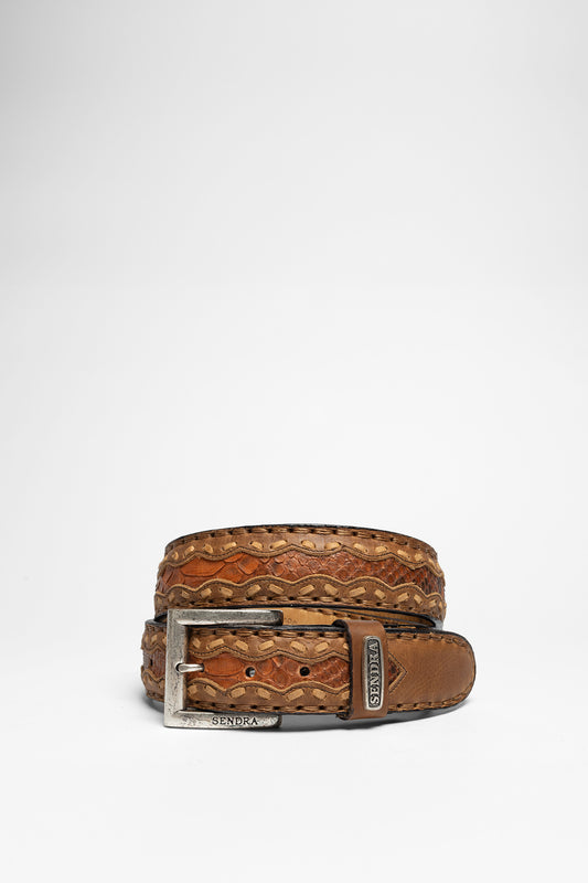 8347 Exotic Brown Leather Belt - Pyton Peanut