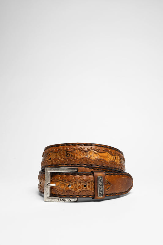 8347 Brown Exotic Leather Belt - Tan Pyton Cuero