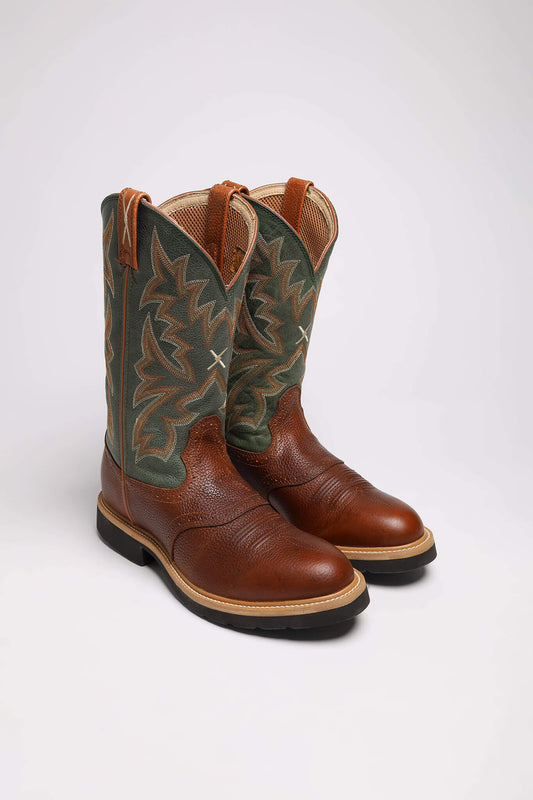 1753 COWBOY WORK Men's Brown Green Western Riding Boots