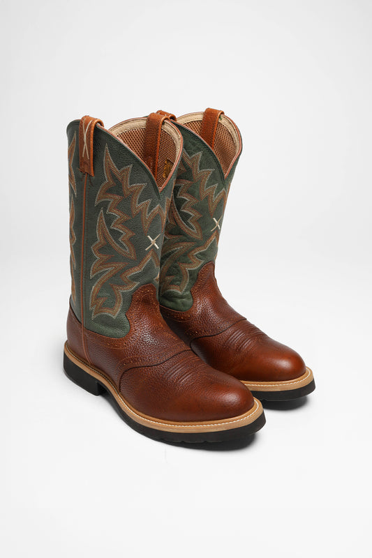 1753 COWBOY WORK Men's Brown Green Western Riding Boots