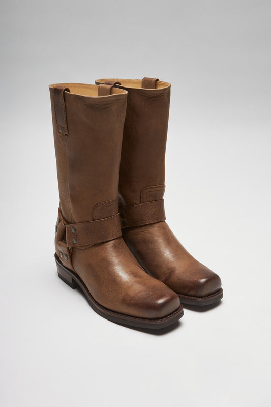 BU2001 JB FOUR Brown Biker Boots - Rubber Sole