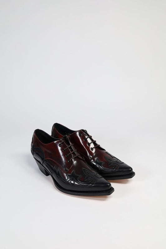 10066 MEZCAL Black Red Western Lace-up Shoe