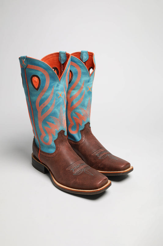 1779 RUFF STOCK Ladies Western Riding Boots Brown Blue