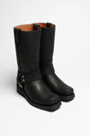 1501-6 Black Biker Boots - Rubber Sole Thumbnail