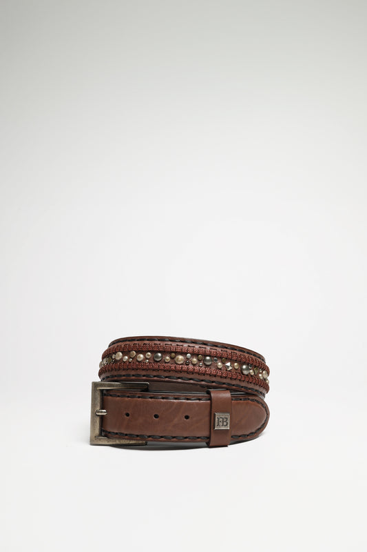 FG3024 Unisex Studded Belt Brown