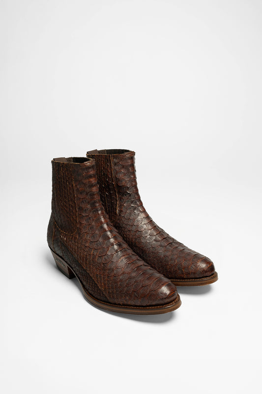 1692P LAZO Exotic Brown Western Ankle Boots - Piton