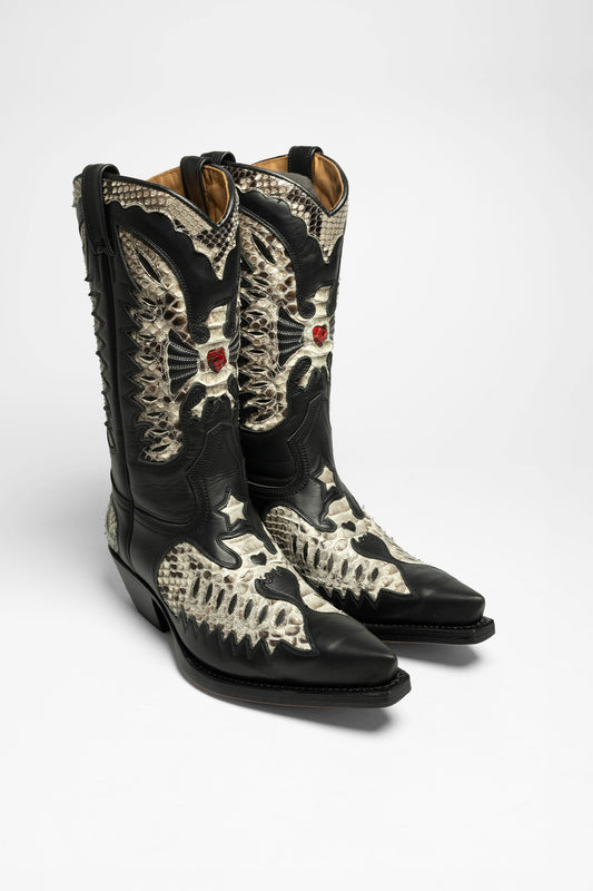 720 PYTHON Herren Exotic Westernstiefel Schwarz Weiß