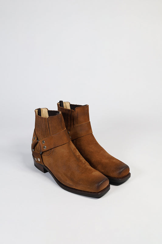 BU2003 JB FOUR Brown Biker Ankle Boots - Rubber Sole