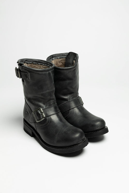 10849 Women's Black Engineer Boots - Lambskin Lining