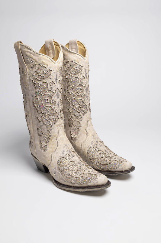 A3322 Ladies Western Boots White