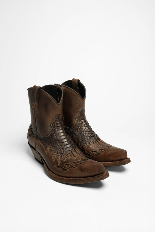 Mayura Boots MB012 Men's Western Ankle Boots Dark Brown - Python