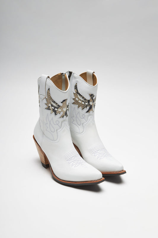 LULU Women's White Western Ankle Boots