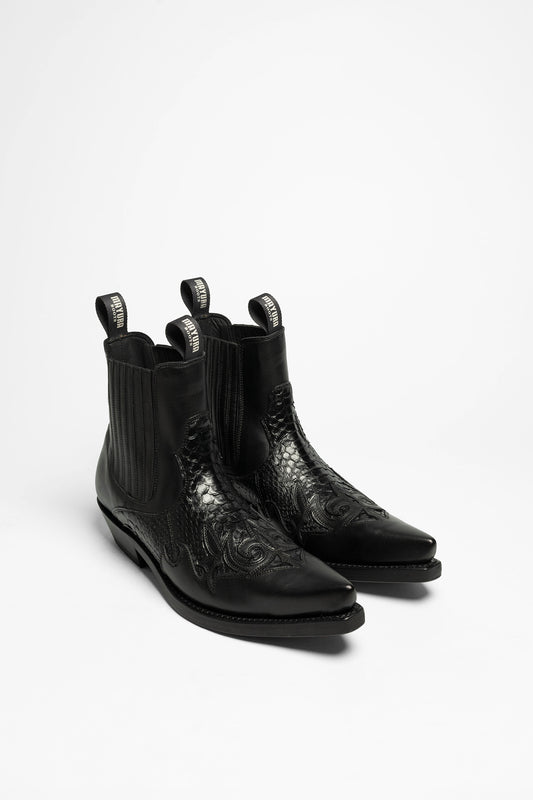 MB2500 Men's Western Ankle Boots Black - Python Skin