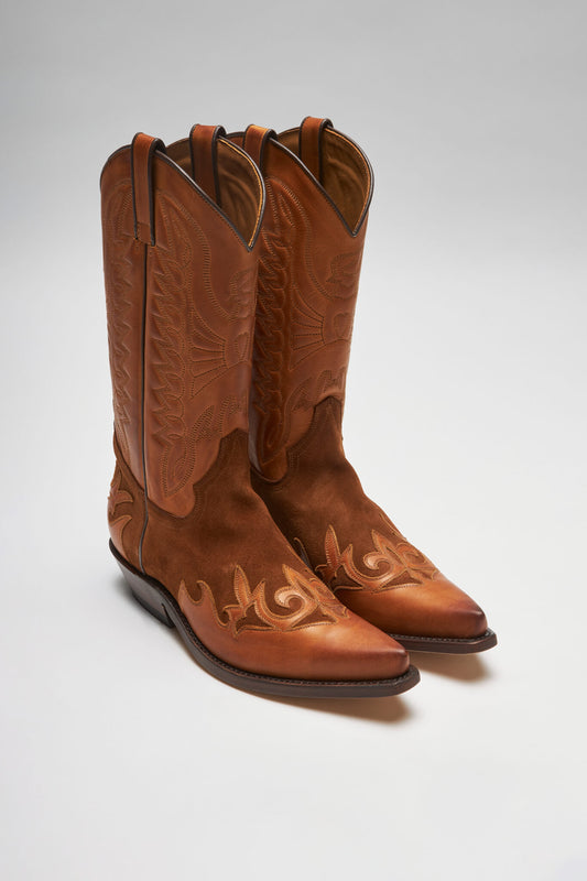 CARLOS Brown Western Boots - Cognac