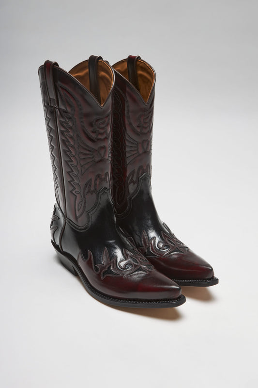 CARLOS Red Black Western Boots - Burdeos Negro