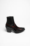 16598 LULU Women's Western Ankle Boots Black Red Thumbnail