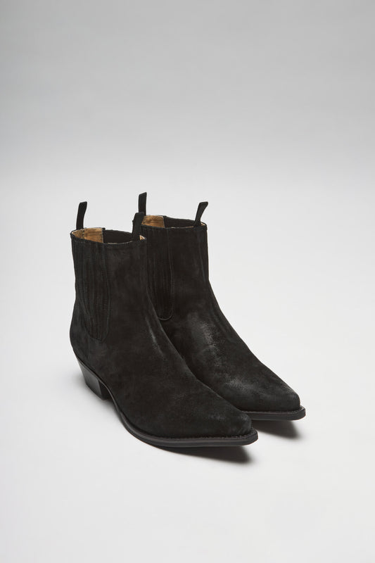 BU1008 MB FIVE Suede Black Western Ankle Boots