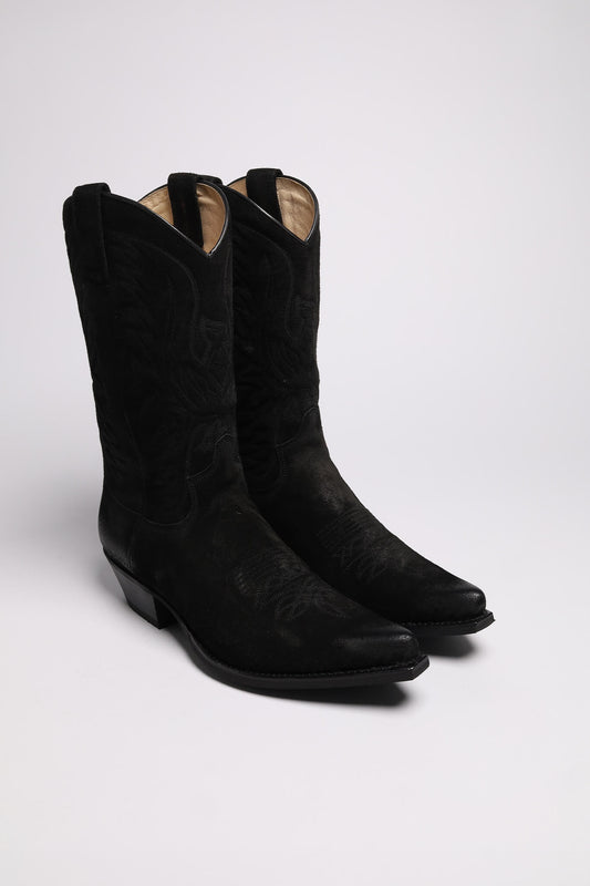 BU1006 MB FIVE Suede Black Western Boots - Rubber Sole