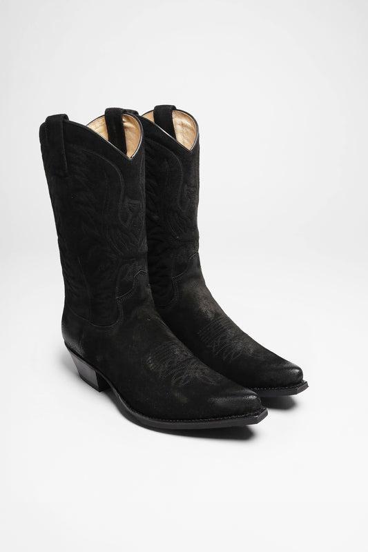 BU1006 MB FIVE Suede Black Western Boots - Rubber Sole