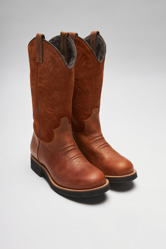 WINTERCATTLE-C Men's Brown Western Riding Boots - Lambskin Lining