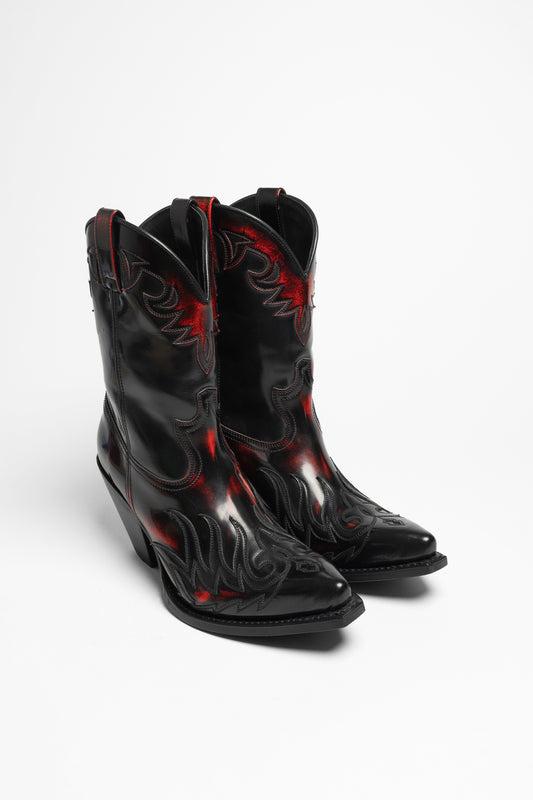 17448 LULU Women's Western Ankle Boots Black Red