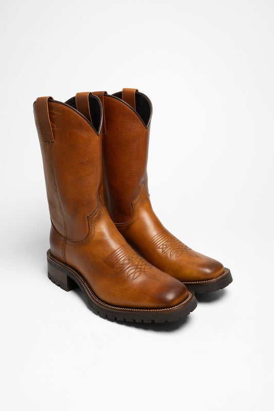 18011 RETRO MONTANA Herren Westernreitstiefel Braun - Reißverschluss