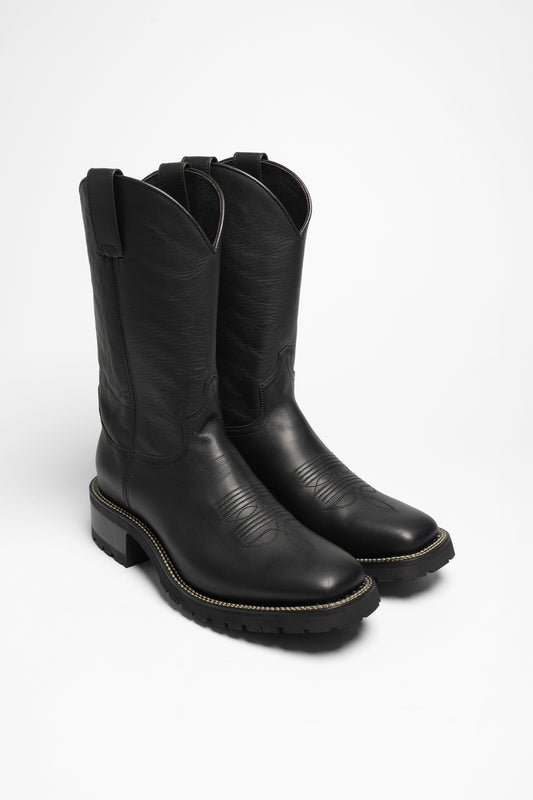 18011 RETRO Herren Westernreitstiefel Schwarz - Reißverschluss