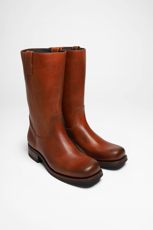 ZWESKUX Bottes De Cowboy Pour Hommes - Bottes Western Cuir PU Mi-Mollet Lacets Antidérapantes Marron Taille 41
