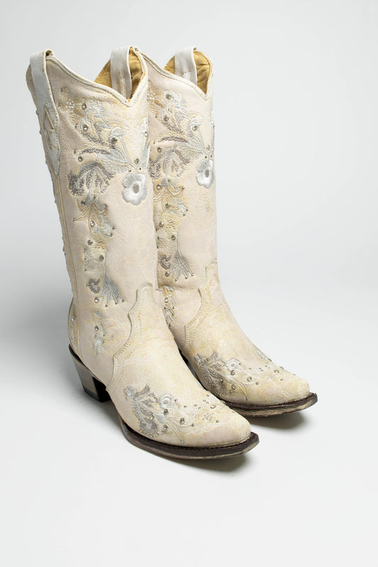 A3521 Ladies Western Boots White