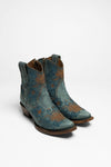 L5874 Ladies Western Ankle Boots Blue Thumbnail