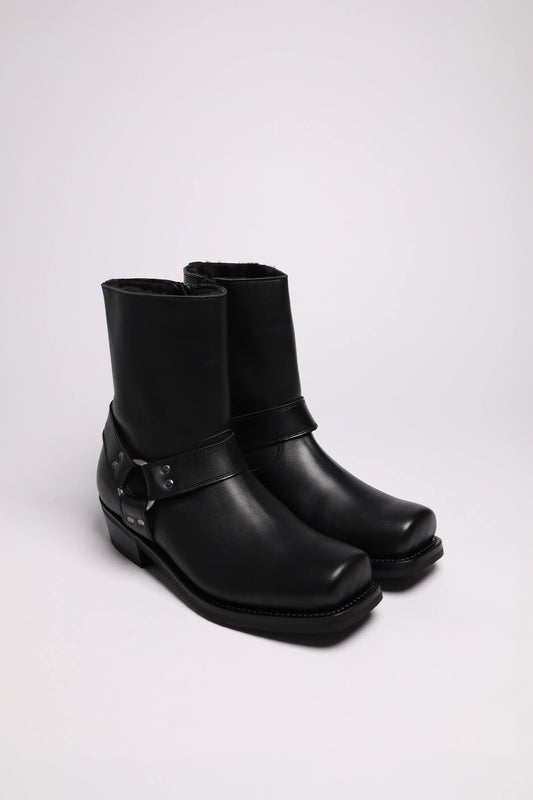 ROADSIDE MERINO UNIsex Biker Ankle Boots Black - Lambskin Lining &amp; Rubber Sole