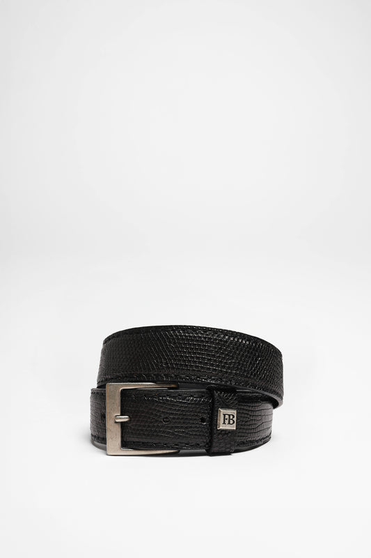 FG5855 Black Leather Belt - Iguana