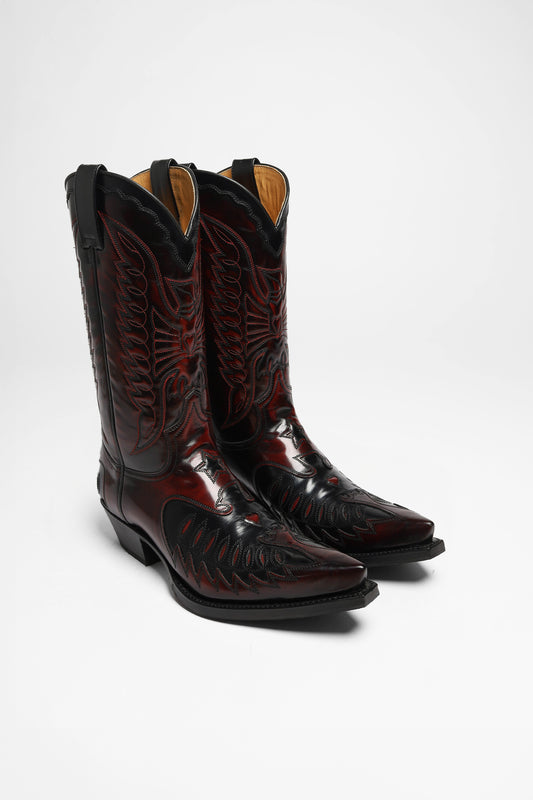Cowboystiefel Herren - Westernstiefel Leder Bestickt Quadratische Zehen